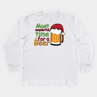 It's The Most Wonderful Time for a Beer Funny Drinking Christmas Design Kids Long Sleeve T-Shirt